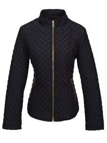 Giolshon 女士街头休闲连帽夹棉夹克，带口袋，轻盈绗缝夹棉外套，适合春/秋/冬日常穿着 - 黑色 - 查看 4