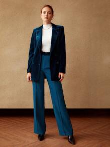 MOTF PREMIUM 滌綸前接縫西裝褲 - 水鴨藍 - 查看 4