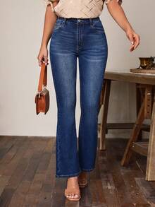 SHEIN LUNE Jeans de pierna amplia - Azul lavado oscuro - Ver 3