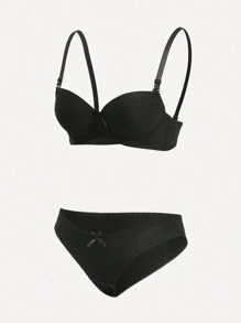 2sets Solid Underwire Bra & Panty Lingerie Set - Multicolor - View 8