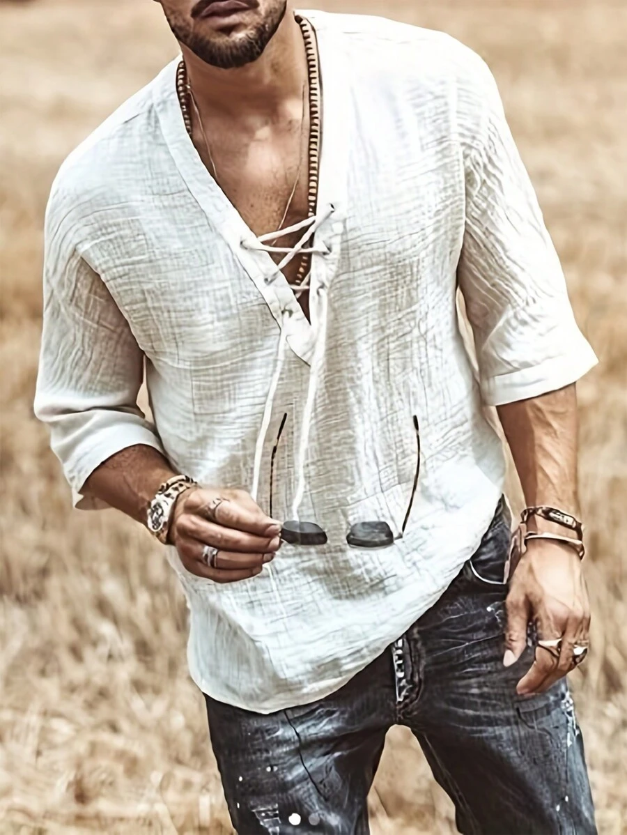 Men Lace Up Front Top