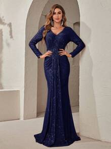 YISIKADO 女士晚宴禮服裙（重工款） - 藏蓝色 - 查看 1