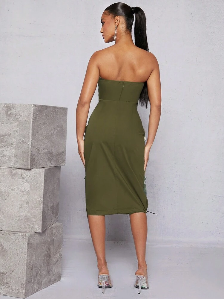 Camo Print Zipper Pocket Tube Dress