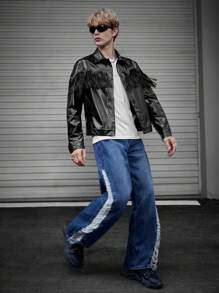 Manfinity Unisex Men 1pc Fringe Detail Drop Shoulder PU Leather Jacket