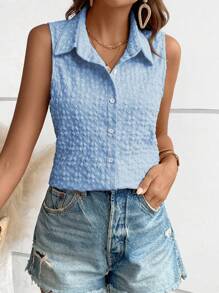 Breezaya Solid Jacquard Button Front Shirt - Blue - View 5