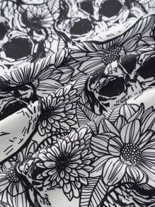 Hombres talla grande Camisa estampado de cráneo sin camiseta - Blanco y Negro - Ver 5