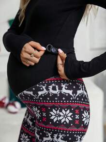SHEIN Maternity Adjustable Waist Christmas Print Leggings - Multicolor - View 6