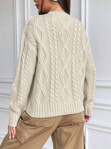 SHEIN Unity Cable Knit Drop Shoulder Sweater - Apricot - View 2