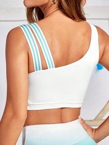 Asymmetrical Neck Sports Bra - White - View 3