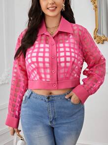 SHEIN Privé Talla grande Cazadora crop transparente - Rosa Fucsia - Ver 1