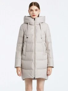 MIEGOFCE Áo khoác trùm đầu có dây rút có khóa kéo - Màu be - Xem 6