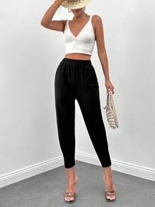 EURMUSE Solid Slant Pocket Pants - Black - View 3