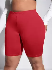 SHEIN SXY Valentine's Day,Plus Solid Biker Shorts - Red - View 2