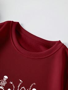 SHEIN EZwear In Bộ xương Lót nhiệt Áo nỉ - Màu Đỏ Sâu - Xem 4