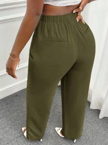Slaydiva Pantalon Droit Unicolore À Poche - Vert - Voir 2