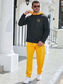 Manfinity Homme Men Plus Cartoon Graphic Drawstring Hoodie & Sweatpants - Black - View 1