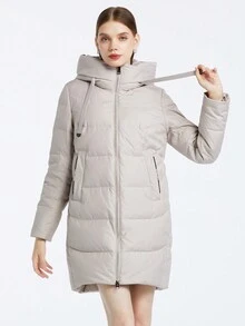 MIEGOFCE Áo khoác trùm đầu có dây rút có khóa kéo - Màu be - Xem 3