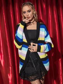 SHEIN Unity Áo len cardigan trễ vai phối màu Halloween - Nhiều màu - Xem 4