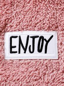 SHEIN Chica preadolescente Sudadera con diseño de parche de letra con capucha teddy - Rosa vieja - Ver 6