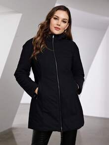 ZIAI Zip Up Hooded Padded Coat For Winter - Black - View 5