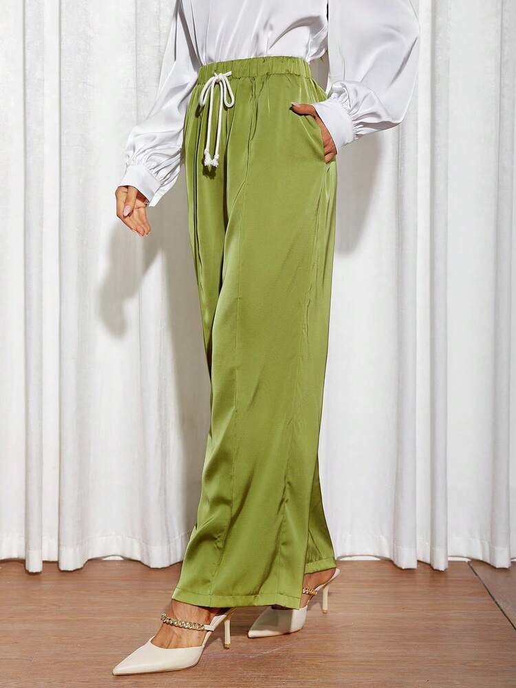 Drawstring Waist Wide Leg Pants