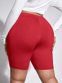 SHEIN SXY Valentine's Day,Plus Solid Biker Shorts - Red - View 4