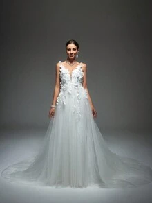 Đồ trang trí hoa Không lưng Lưới Váy dự tiệc - Màu be - Xem 4