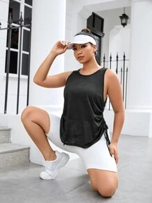 SHEIN Daily&Casual Top tank deportivo con cordón lateral - Negro - Ver 5