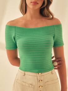 SHE(IN) BRASIL Chất rắn Áo ngoài vai - màu xanh lá - Xem 3