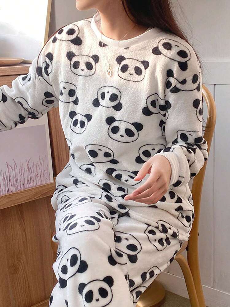 Namatime Pigiama lungo da donna, in cotone, con stampa loungewear in due pezzi, a maniche lunghe, con tasche, per autunno e inverno, Nero + bianco a quadretti-1, S