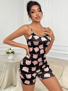 SHEIN Cartoon Graphic Cami Sleep Romper - Coffee Brown - View 4