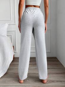 RueChic Solid Knot Waist Straight Leg Lounge Pants - Light Grey - View 2