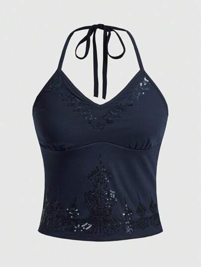 Fairycore Trägertop mit Kontrast Pailletten,