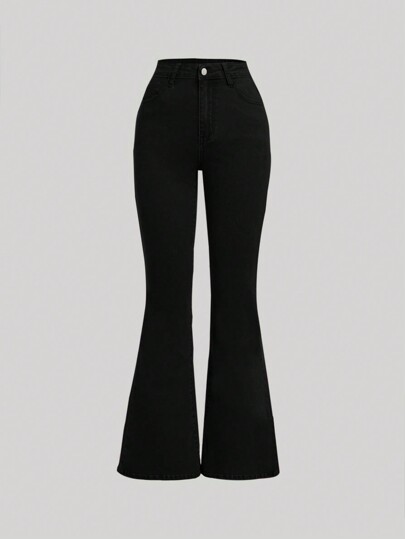 SHEIN Girlism Jeans a zampa di elefante di colore unito per ragazze adolescenti, adatti per uso casual quotidiano