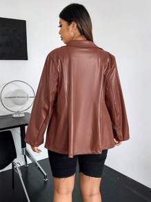 Flirla 大碼西裝領雙排釦亮面西裝外套 - 棕色 - 查看 2