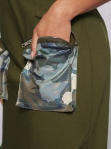 Hauture Camo Print Zipper Pocket Tube Dress - Army Green - View 3