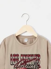 SHEIN Tween Boy Car & Letter Graphic Drop Shoulder Tee