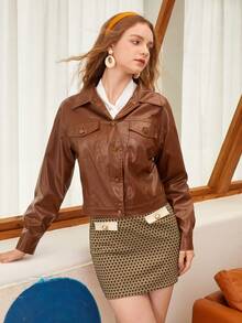 SHEIN MOD Túi có nắp chất liệu da PU Áo khoác - màu nâu - Xem 5