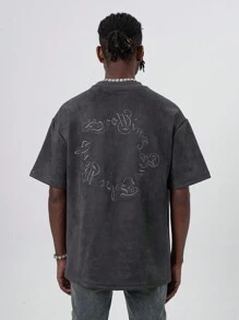 Men Letter Graphic Drop Shoulder Tee - Dark Grey - View 2
