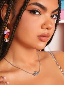 THE POWERPUFF GIRLS X SHEIN 卡通吊墜項鍊 - 銀色 - 查看 1