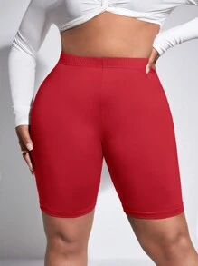 SHEIN SXY Valentine's Day,Plus Solid Biker Shorts - Red - View 1