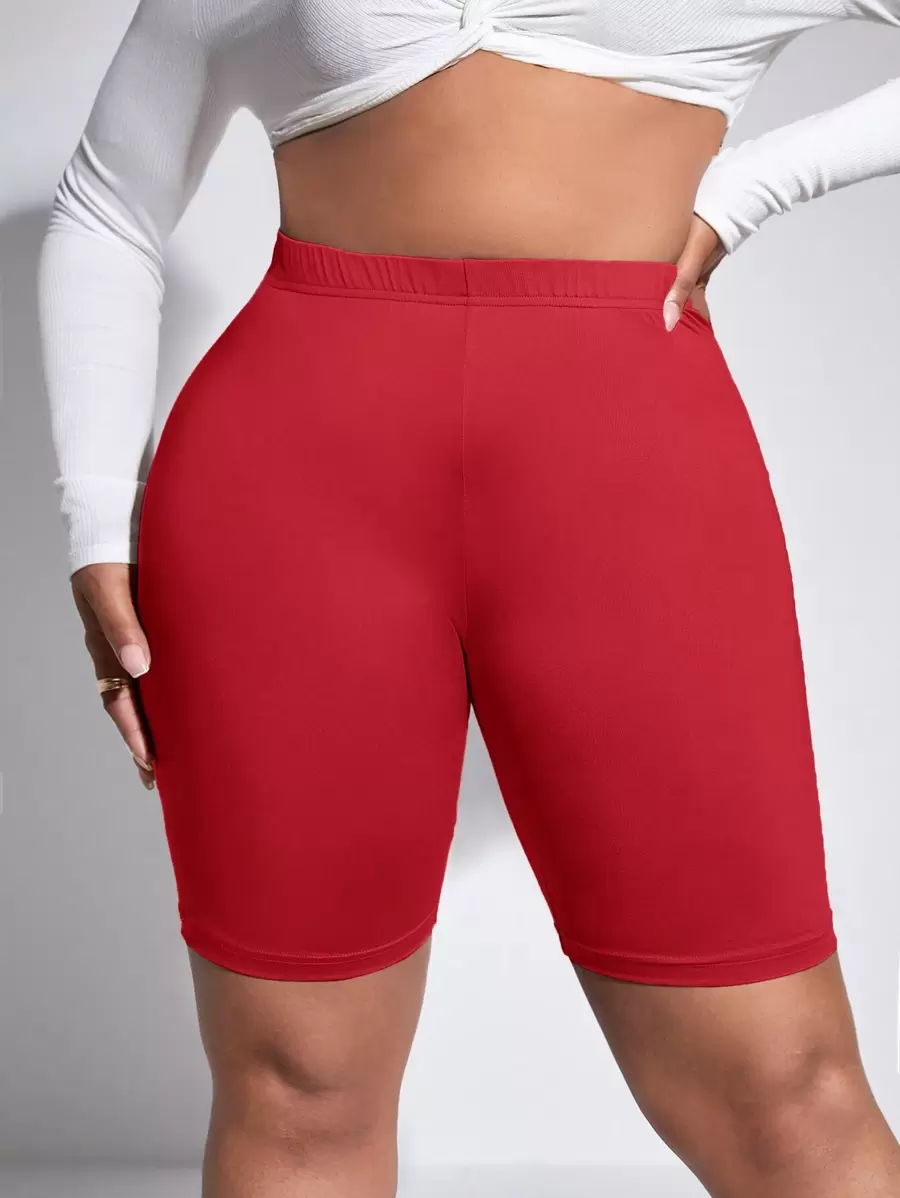 SHEIN SXY Valentine's Day,Plus Solid Biker Shorts - Red - View 1