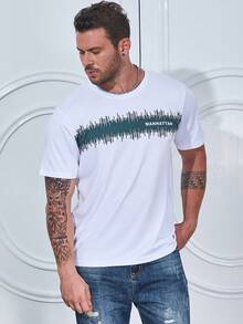 Manfinity Homme 男士大码字母圖案T恤 - 白色 - 查看 6