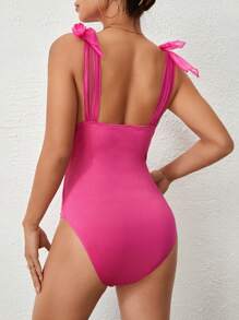 SHEIN Privé Tie Shoulder Cami Bodysuit - Hot Pink - View 2