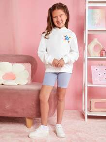 THE POWERPUFF GIRLS X SHEIN Tween Girl Letter Graphic Hoodie - White - View 6