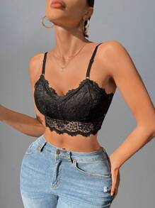Sujetador con encaje floral - Negro - Ver 4