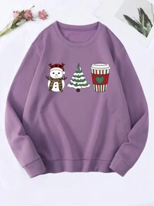 SHEIN EZwear 聖誕圖案加絨內裏運動衫 - 淡紫色 - 查看 1