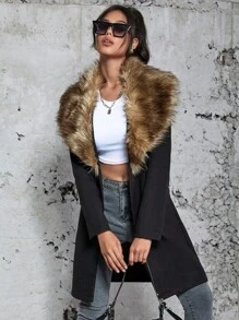 Eilly Bazar Fuzzy Vòng cổ Mở Mặt trước áo - màu đen - Xem 1