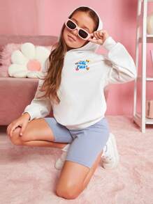 THE POWERPUFF GIRLS X SHEIN Tween Girl Letter Graphic Hoodie - White - View 3