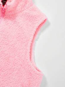 SHEIN EZwear 秋冬款拉链抽绳下摆泰迪背心外套（不含T恤） - 淺粉色 - 查看 4